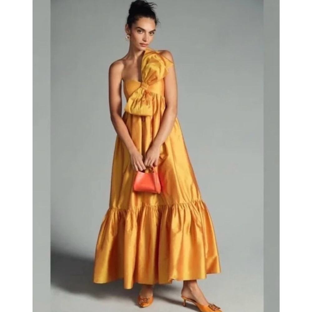 One-Shoulder Mustard Yellow Maxi Dress